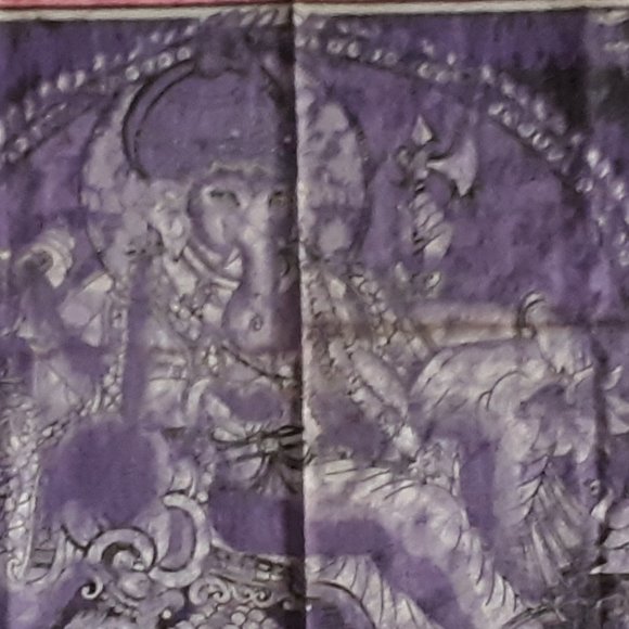 Hindu Ganesh Tapestry Wall Hanging Screen Printed Cotton 31.5" x 23" Unmounted - Picture 8 of 9